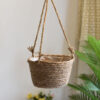 Eco-Friendly Hanging Straw Rope Home Garden Flower Pot with Handle and Plastic Liner