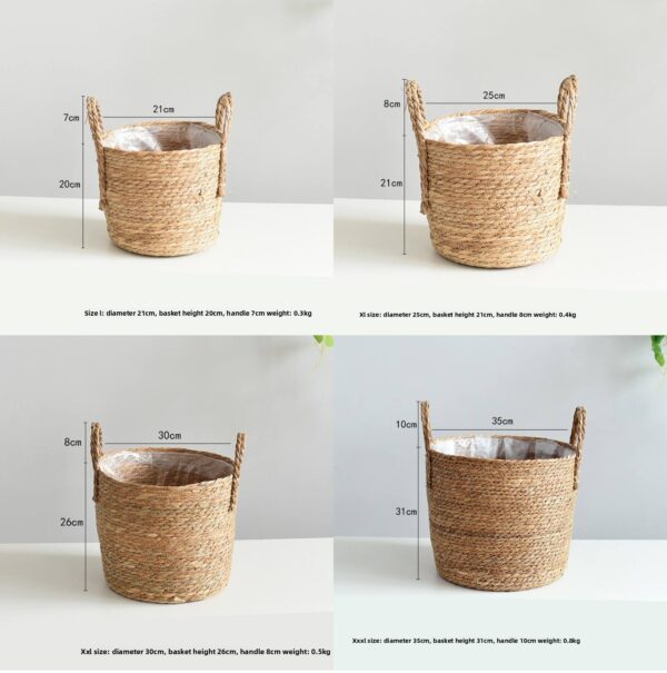 Classic Handcrafted Green Plant Basket Straw Woven Vine Cattail Cover Flower Pot Crafts for Home & Garden Use