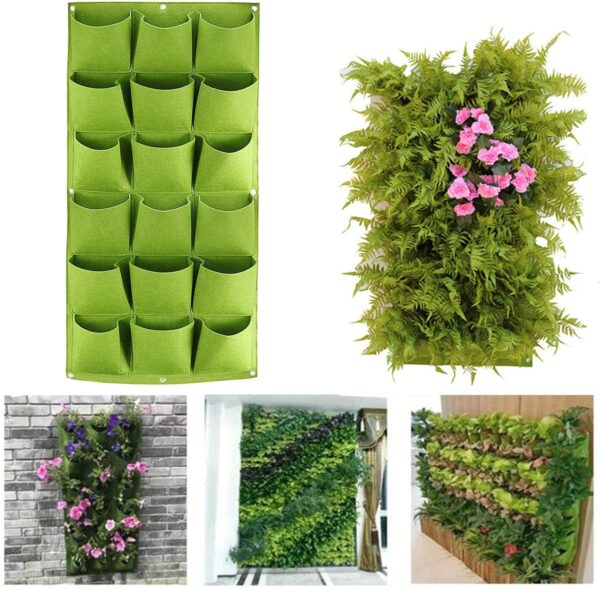 Total 36 Roomy Pockets Green Vertical Garden Planter, Wall-Hanging Flower Pot Bags, Felt Wall Mount Balcony Planter Pouch for Herbs, Succulent, Flowers and Vegetables