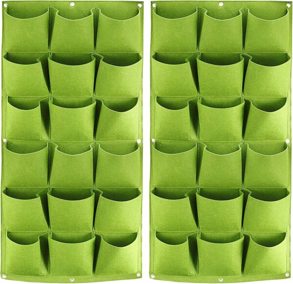 Total 36 Roomy Pockets Green Vertical Garden Planter, Wall-Hanging Flower Pot Bags, Felt Wall Mount Balcony Planter Pouch for Herbs, Succulent, Flowers and Vegetables
