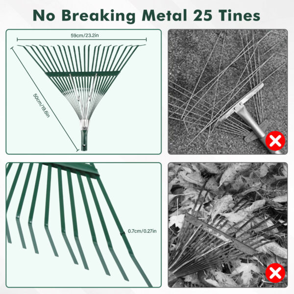 12FT With Adjustable Aluminum Telescopic Pole Manganese Steel Garden Leaf Rakes