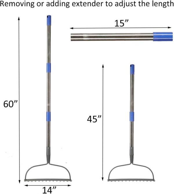 Garden Rake, 5 FT Metal Rake for Lawns Level Head Rakes with Stainless Steel Handle for Loosening Soil