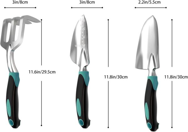 Garden Tool Set, Garden Trowel and Rake, Heavy Duty 3 Piece Gardening Tools, Non-Slip Rubber Grip, Outdoor Hand Tools, Essential