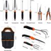 10 PCS Stainless Steel Heavy Duty Gardening Tool Set with Soft Rubberized Non-Slip Ergonomic Handle Storage Tote Bag