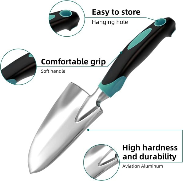 Garden Tool Set, Garden Trowel and Rake, Heavy Duty 3 Piece Gardening Tools, Non-Slip Rubber Grip, Outdoor Hand Tools, Essential
