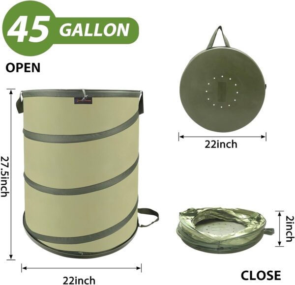45 Gallon Hard Bottom Collapsible Garden Bag, Collapsible Trash Can for Collecting Weeds or Leaf or Party and Yard Waste