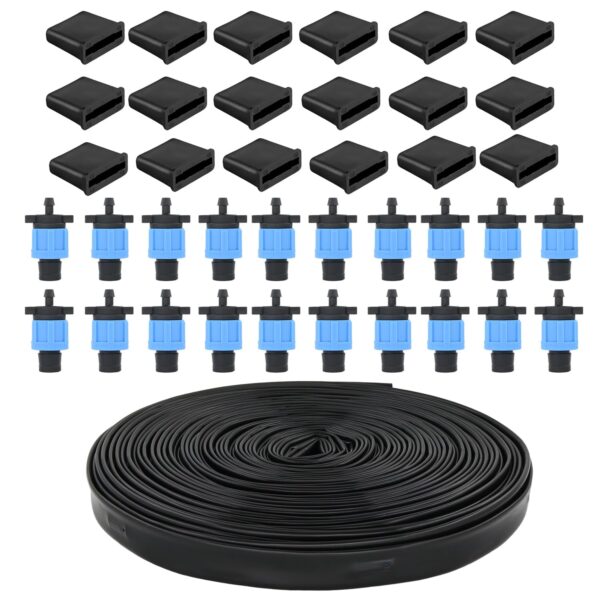 100 ft 5/8" Drip Irrigation Tape Kit Emitter Spacing 6" with 20PCS Drip Tape Connectors and 20PCS Drip Tape Row Ends Automatic Equipment for Garden Irrigation Wall Thickness : 15 mil