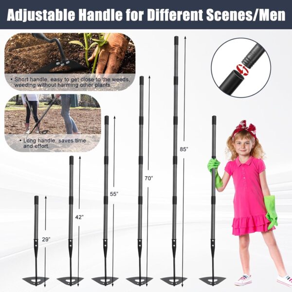 Hoe Garden Tool, Hollow Hoe with 29-85 Inch Long Handle, Adjustable Manual Weeder Heavy Duty Garden Hoe for Weeding, Digging, Hoeing, Cutting and Loosing Soil