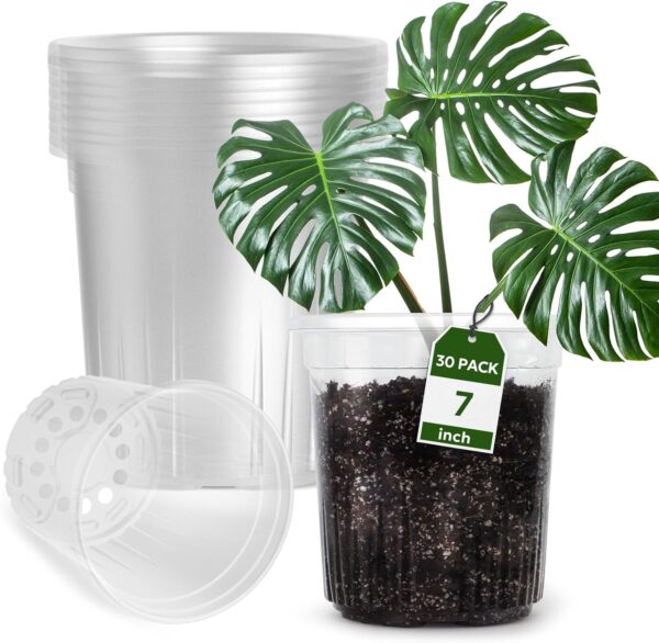 Gallon Reinforced Clear Nursery Pots with Drainage Holes, 7 Inch Transparent Plastic Plant Pot Seedling Planter for Vegetable Propagation, Root Cutting, Seed Starting