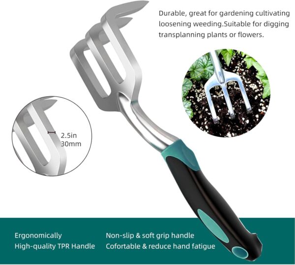 Garden Tool Set, Garden Trowel and Rake, Heavy Duty 3 Piece Gardening Tools, Non-Slip Rubber Grip, Outdoor Hand Tools, Essential