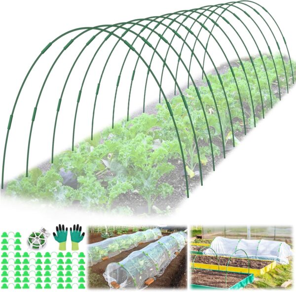 Garden Hoops for Raised Beds, 12 Sets Greenhouse Hoops Grow Tunnel Rust-Free Fiberglass Hoop House Kit, Plant Support Garden Stakes Hoops Frame for Netting Shade Cloth Row Cover Garden Supplies