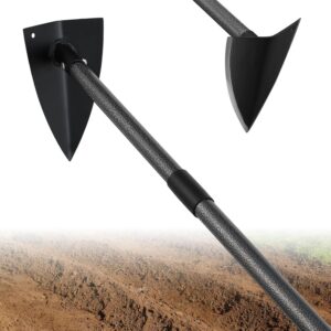 Heavy Duty Gardening & Construction Tool with 15"-60" Adjustable Stainless Steel Pole, Detachable Design for Digging, Weeding, Trenching