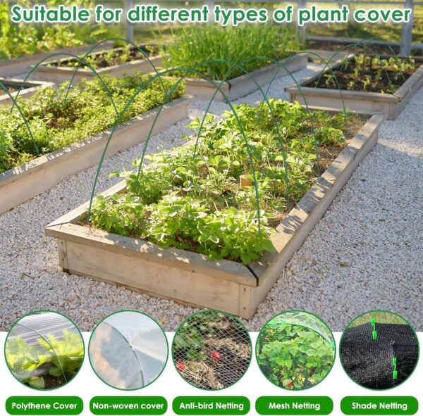 Garden Hoops for Raised Beds, 12 Sets Greenhouse Hoops Grow Tunnel Rust-Free Fiberglass Hoop House Kit, Plant Support Garden Stakes Hoops Frame for Netting Shade Cloth Row Cover Garden Supplies