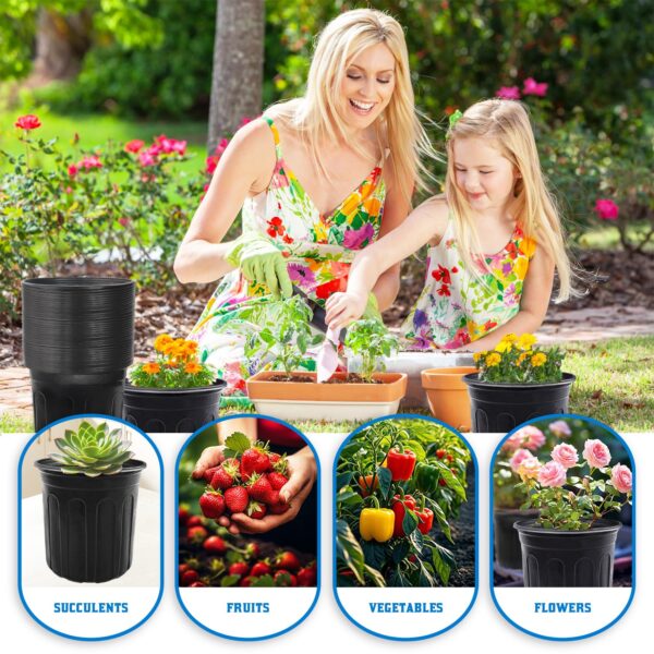 Gallon Plant Nursery Pots,Plastic Seedling Pot with Drainage Holes,Flexible Garden Flower Plant Container for Potting,Succulents,Cuttings,Transplanting,Black