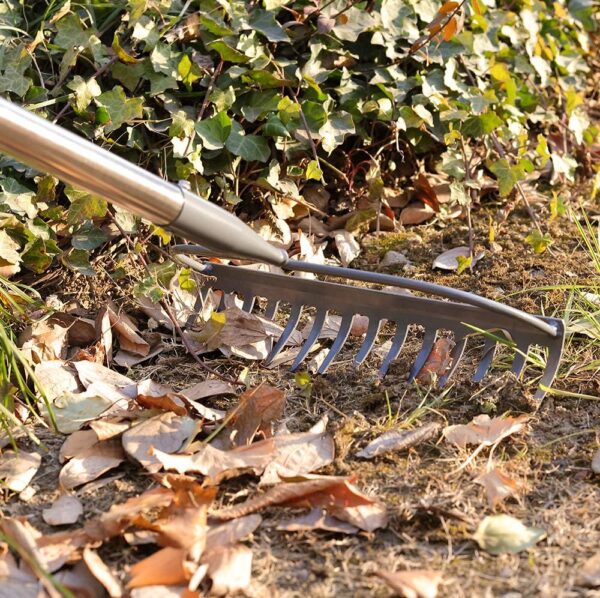 Garden Rake, 5 FT Metal Rake for Lawns Level Head Rakes with Stainless Steel Handle for Loosening Soil