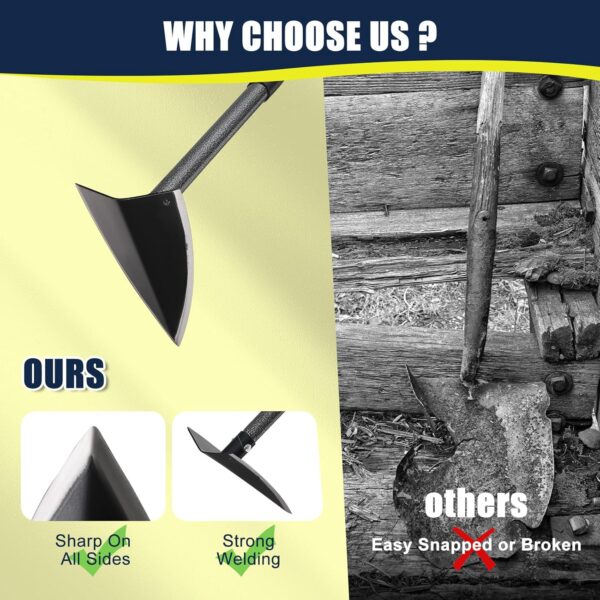 Heavy Duty Gardening & Construction Tool with 15"-60" Adjustable Stainless Steel Pole, Detachable Design for Digging, Weeding, Trenching