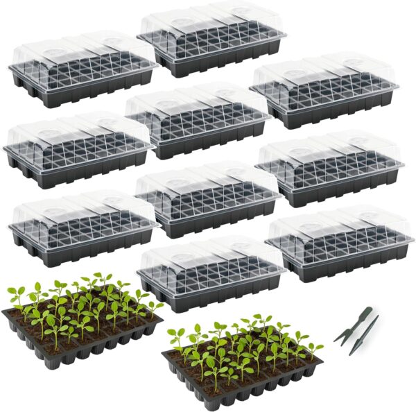Seed Starter Tray Kits, 10 Pack, Total 400 Cells, Durable Plant Germination Trays with Humidity Vented Domes and Bases, Ideal for Seed Starting, Indoor Gardening and