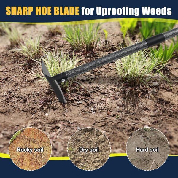 Heavy Duty Gardening & Construction Tool with 15"-60" Adjustable Stainless Steel Pole, Detachable Design for Digging, Weeding, Trenching