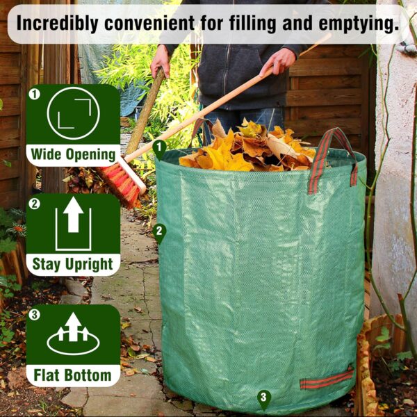72 Gallon Yard Waste Bags, Reusable Heavy Duty Collapsible Garden Leaf Bags with Plastic Ring, Stand-Up Yard Waste Bin for Leaves, Lawn Debris & Grass Clippings
