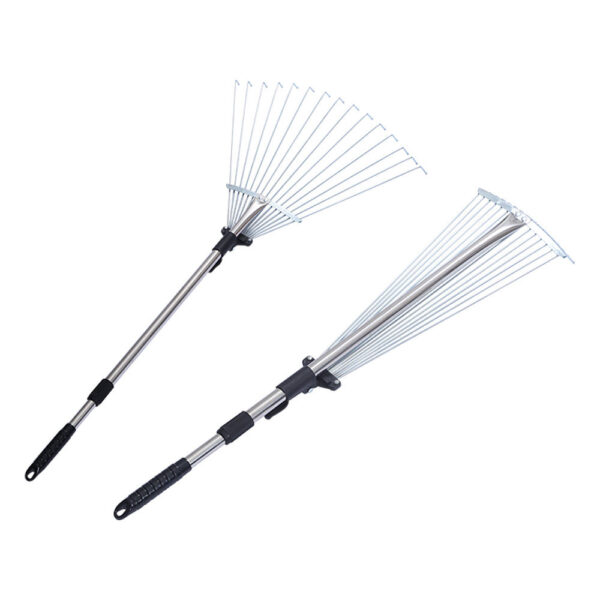 9-tooth Portable Telescopic Lawn Garden Rake Stainless Steel Agricultural Garden Rake