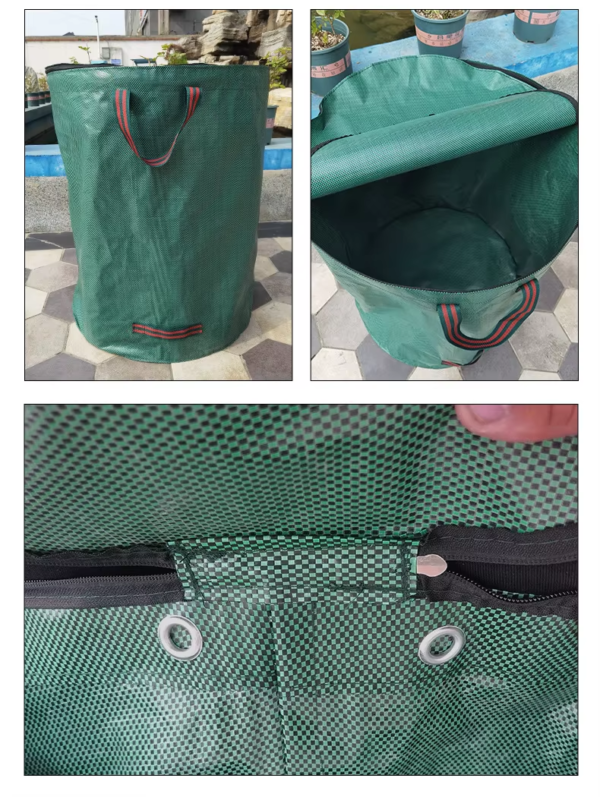 Portable Heavy Duty Waterproof Yard Folding Waste Leaf Collection Bag with Lid PP Plastic for Garden Use