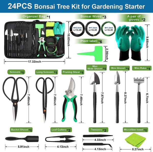 Gardening Gifts for Women Trimming Set Pruning Shears Scissors 24 Pcs Bonsai Tree Flower Pot Tools Kit