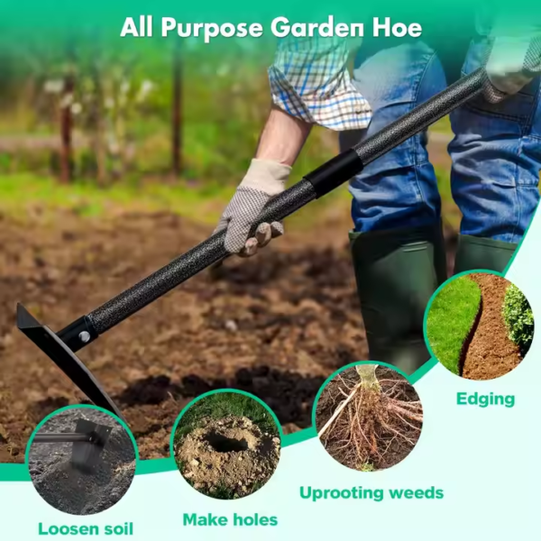 Heavy Duty Gardening & Construction Tool with 15"-60" Adjustable Stainless Steel Pole, Detachable Design for Digging, Weeding, Trenching