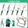 10 Pieces Heavy Duty Aluminium Alloy Garden Hand Tools with Gardening Stool and Detachable Canvas Tool Bag