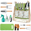 All-in-One Garden Tool Set, 11-Piece Heavy Duty Gardening Tools with Ergonomic Canvas Shoulder Crossbody Bag, Rust-Proof Premium Garden Tool Kit, Gardening Gift for Women Men, Green