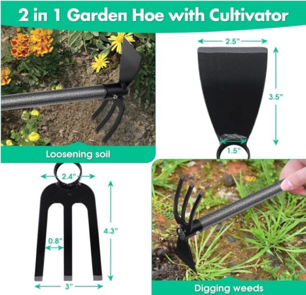 Hoe Garden Tool, 45 Inch Garden Hoe Long Handle for Weeding, Hoe Cultivator 2 in 1 Hand Garden Tools for Gardening Planting