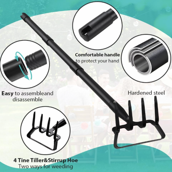 Garden Hoe, 62 Inch Weed Tool, Long Soil Tiller Cultivator, Heavy Duty Metal Stirrup Hoe Weeder Scraper Rake for Flower Beds, Patio, Garden Loosening Soil Weeding Digging