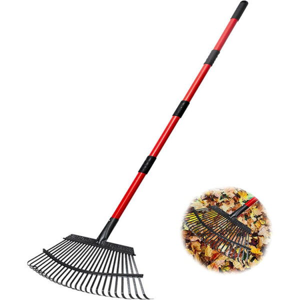 Heavy Duty Garden Rake Adjustable Wide Yard Rake for Lawns and Gardening Carbon Steel Leaf Rake
