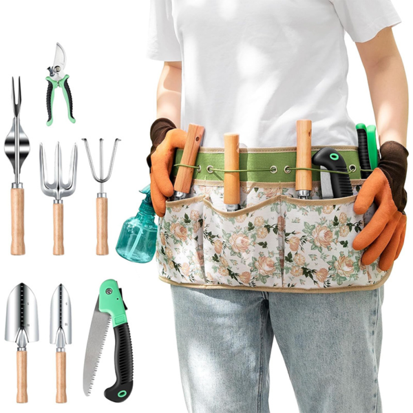 All-in-One Garden Tool Set, 11-Piece Heavy Duty Gardening Tools with Ergonomic Canvas Shoulder Crossbody Bag, Rust-Proof Premium Garden Tool Kit, Gardening Gift for Women Men, Green