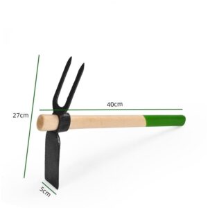 Wooden Handle 2 Prong Carbon Steel Forged Garden Hoe Fork