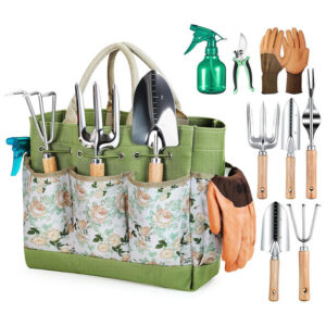 10-Piece Durable Storage Bag & Anti-Slip Tool with Heavy-Duty Stainless Steel Hand Gardening Tools Set Flower Pots & Planters