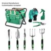 10 Pieces Heavy Duty Aluminium Alloy Garden Hand Tools with Gardening Stool and Detachable Canvas Tool Bag