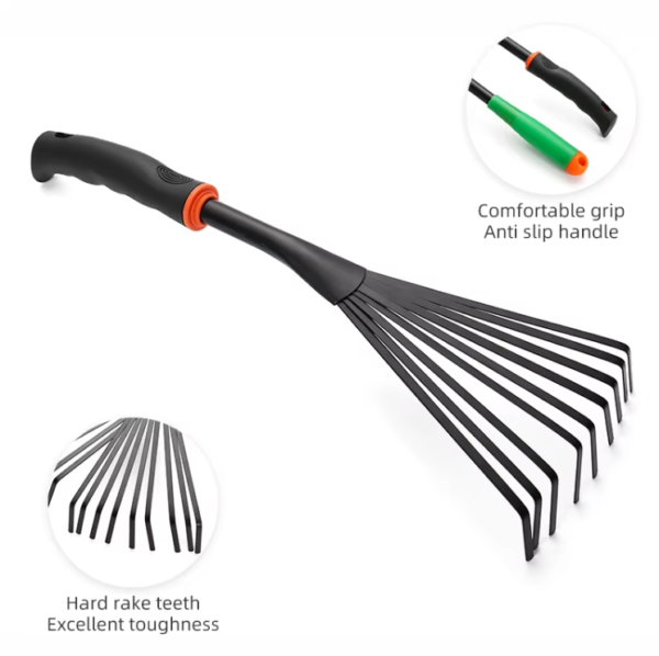 Garden Stainless Steel Hand Rake Soil Tiller with Ergonomic Handle, Great for Gardening, Cultivating, Loosening Soil & Spreading Mulch, Raking Flower Beds