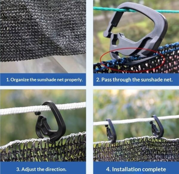 Greenhouse Shade Cloth Hooks Black Alloy Plastic Clips for Sunshade Net and Curtain Wire